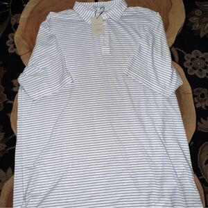 Peter Millar Crown Crafted Men's White & Blue Striped Polo Size XL
